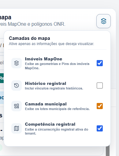 Controle de camadas do mapa