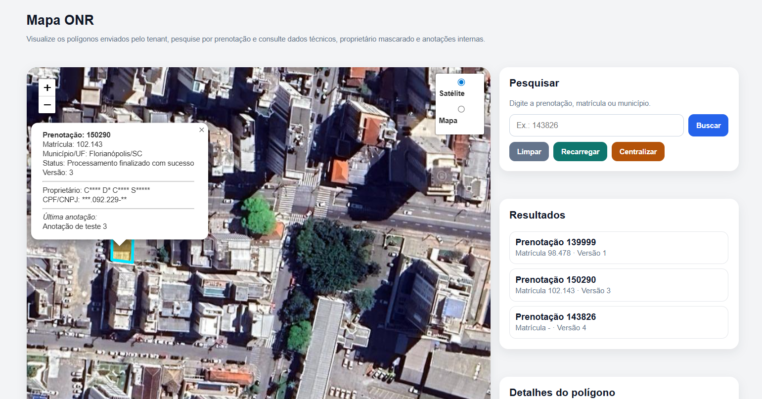 Tela do fluxo de acompanhamento do Mapa ONR